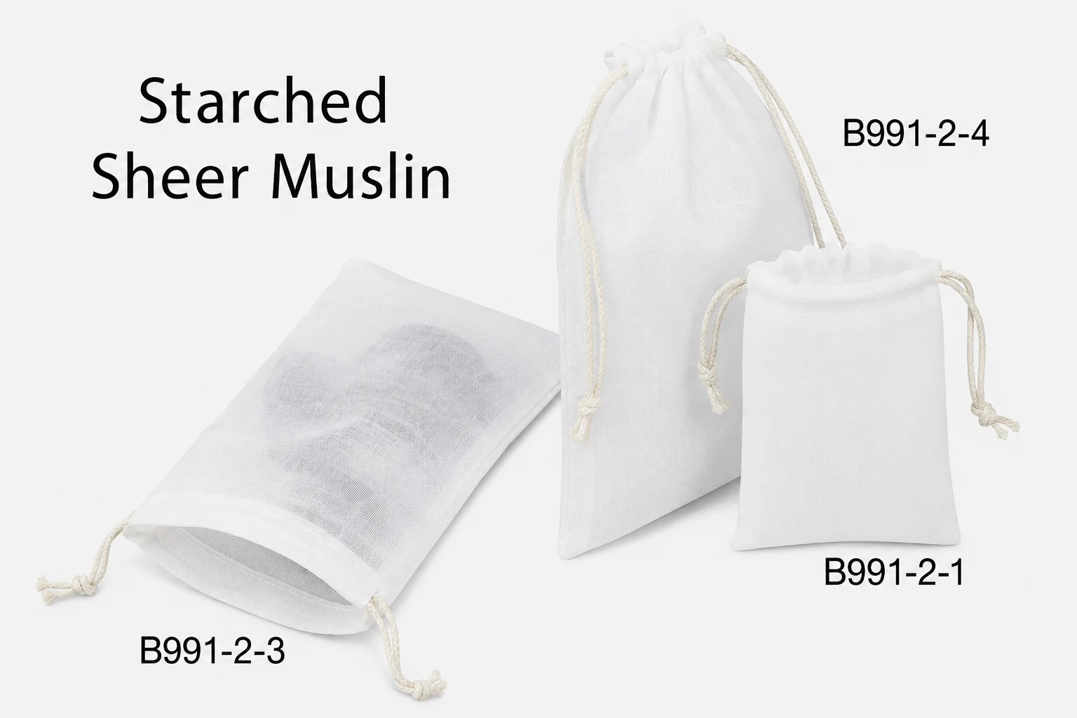 Natural Sheer Muslin Pull Drawstring Pouches